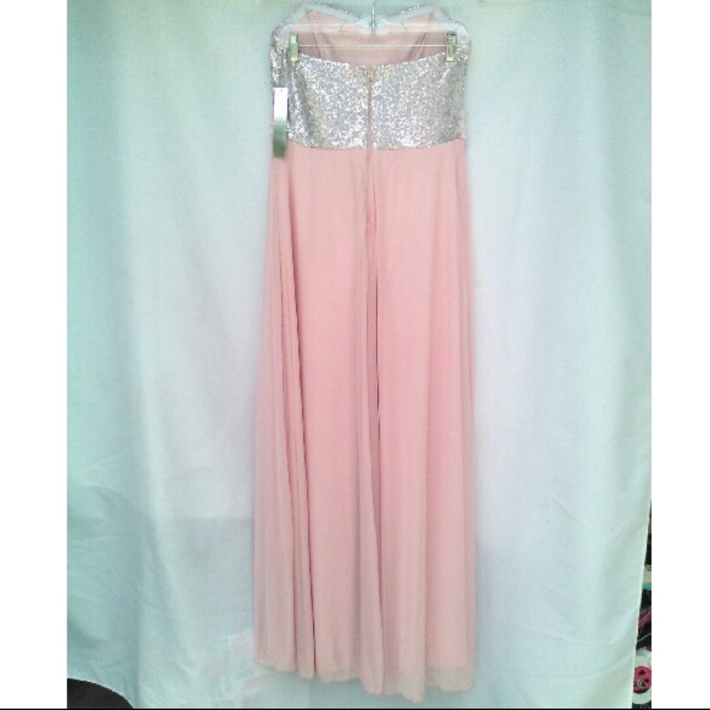 Formal Strapless Pink Sequin Full length Chiffon Gown Dress My Michelle Flowy - Picture 2 of 8